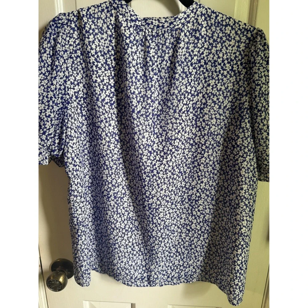 J.Crew Womens Blue White Floral Puff Sleeve Button Down Blouse  Size M NEW